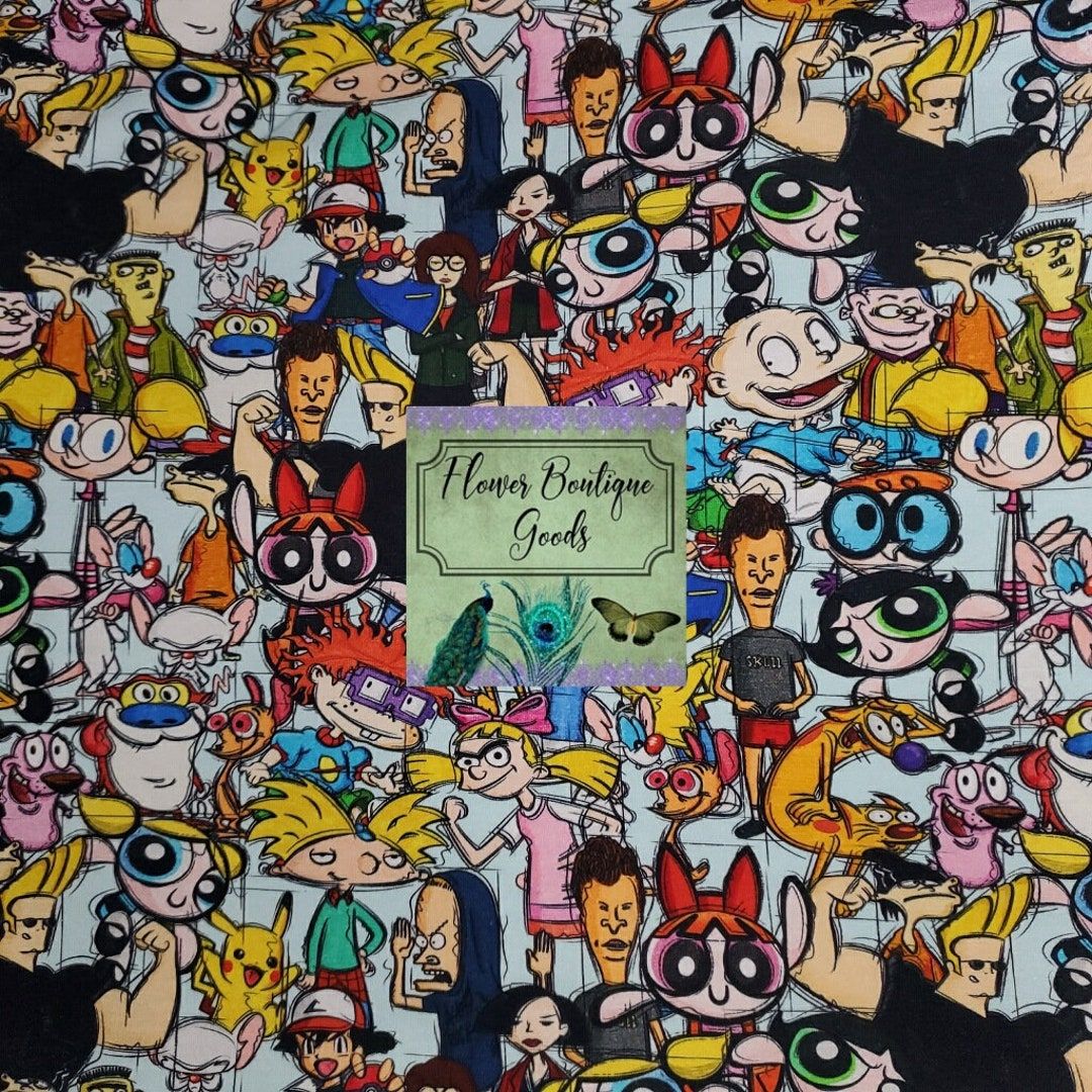 A square of fabric covered in cartoon characters from the 90s - Rugrats