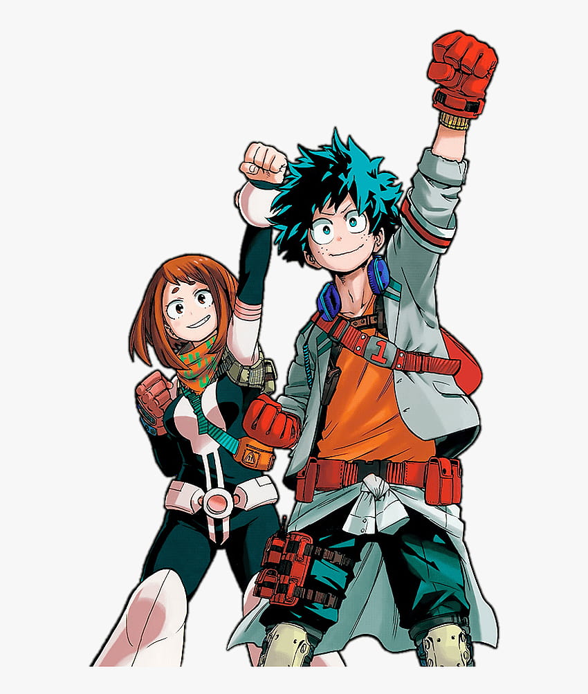 A cartoon character with two other characters in the background - My Hero Academia