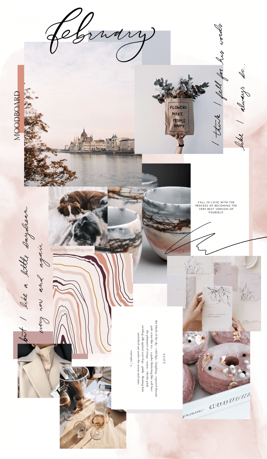 A collage of pictures with text on it - February