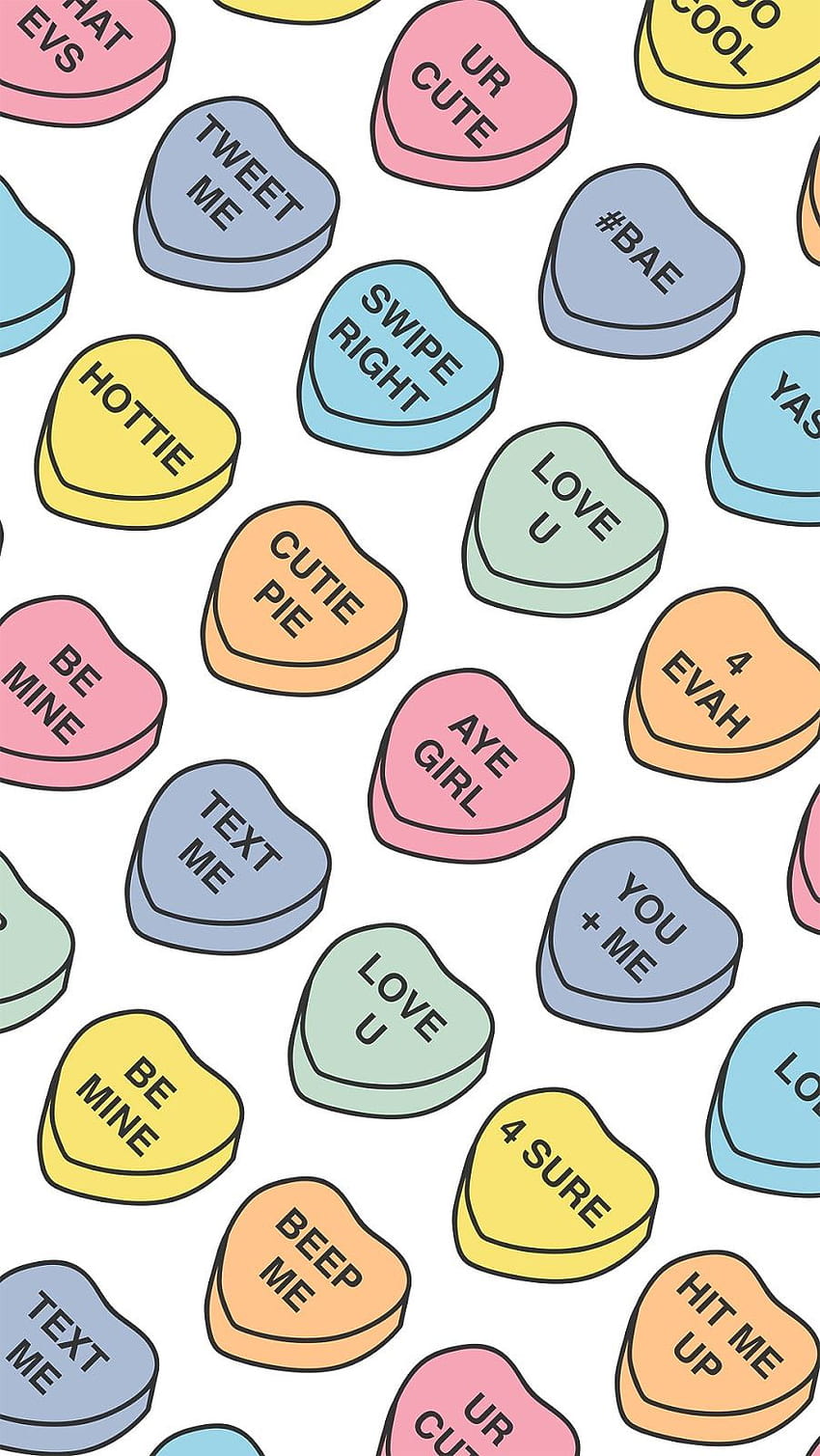 A candy heart with different colors and words - February
