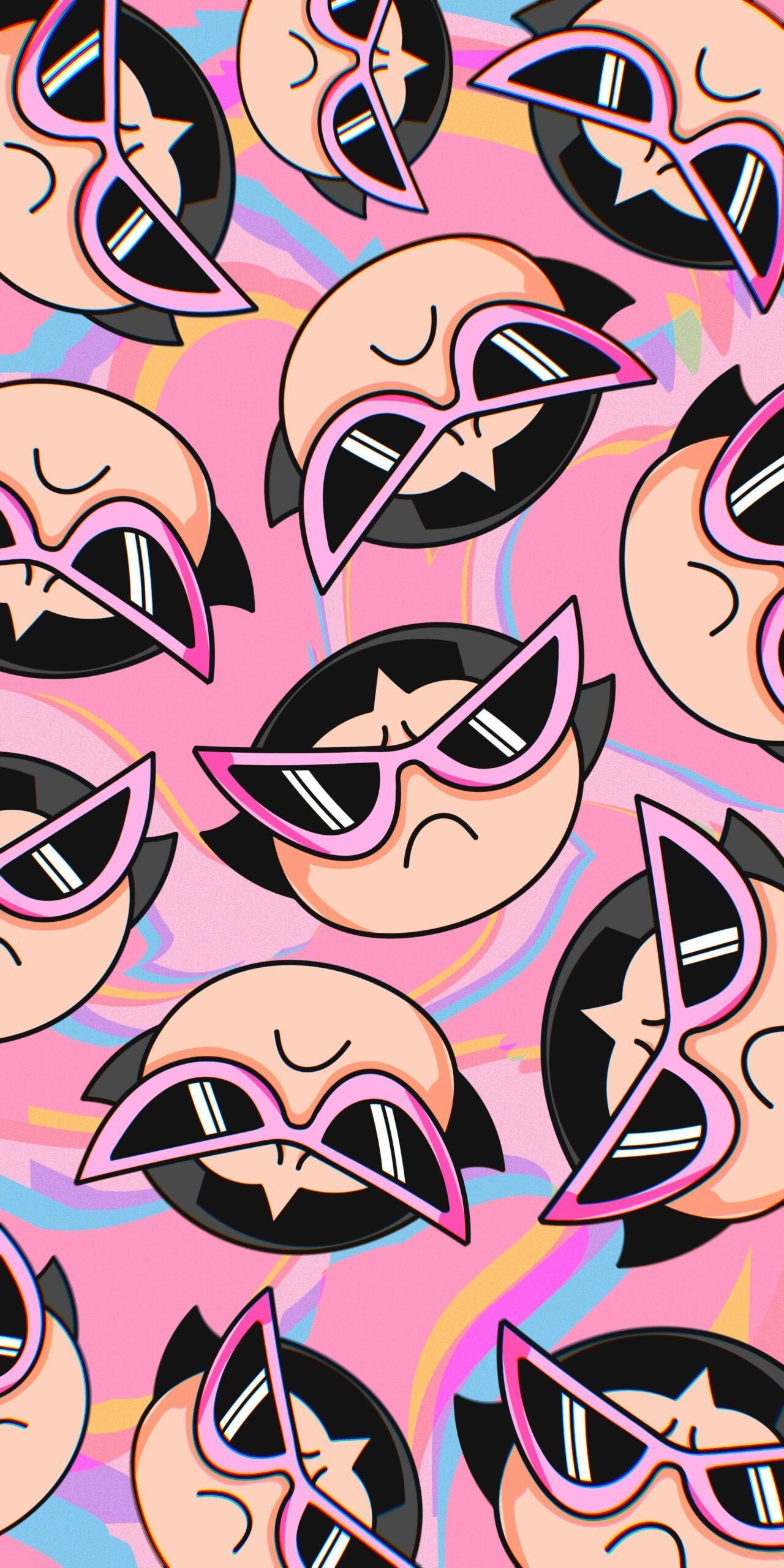 Wallpaper of cartoonish lips with sunglasses on a pink background - The Powerpuff Girls, Buttercup