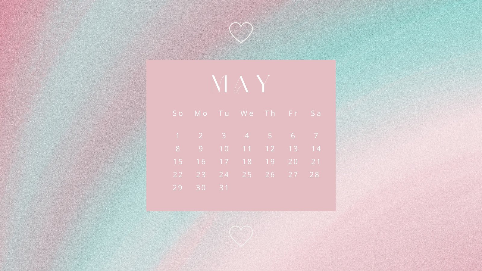 A calendar with pink and blue hearts on it - May