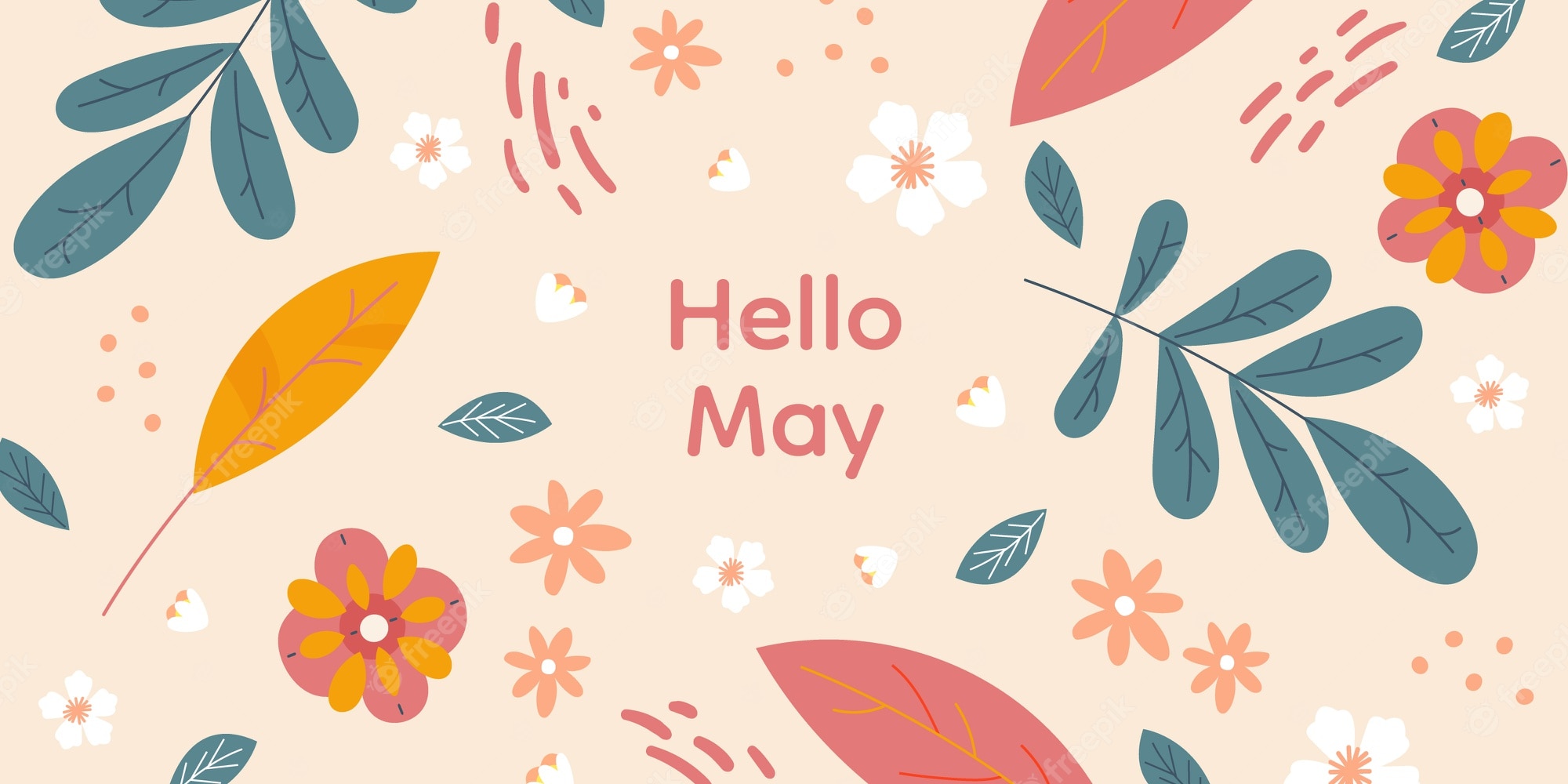 Hello may with flowers and leaves - May