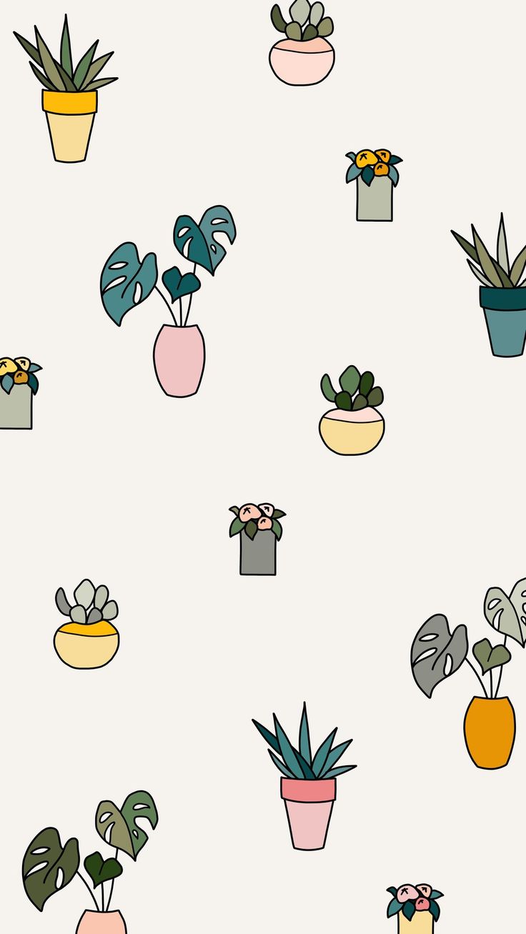 A pattern of potted plants in different colors - May