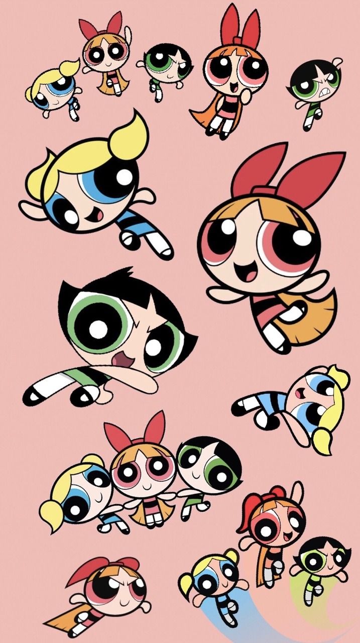 The powerpuff girls are shown in different poses - The Powerpuff Girls