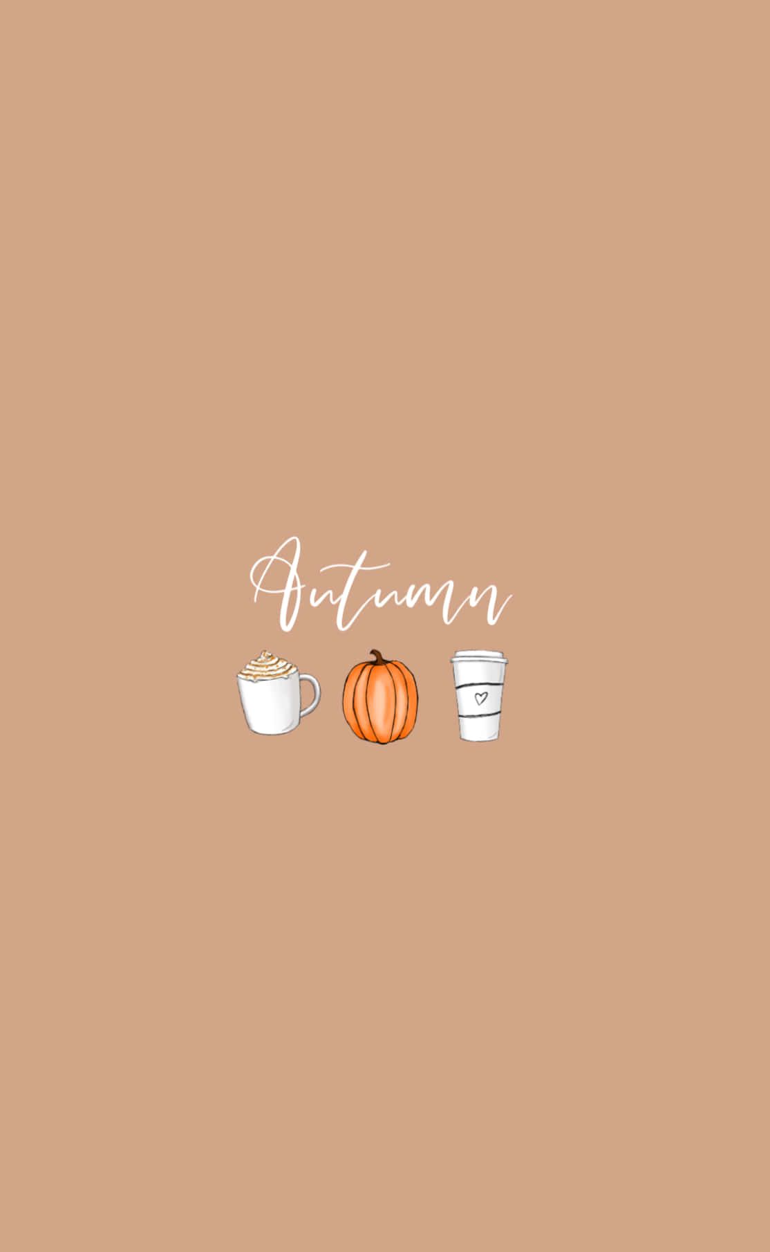 The fall wallpaper with a pumpkin, coffee and tea - October