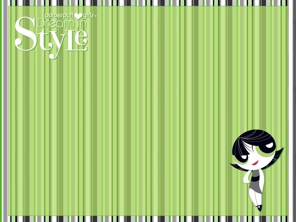 A cute girl in green and white striped background - The Powerpuff Girls, Buttercup