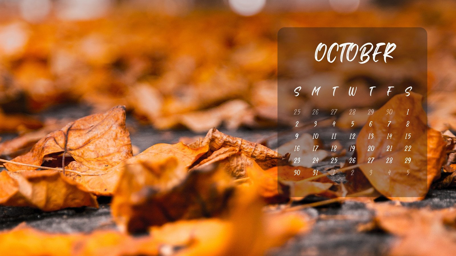 A calendar with the word october on it - October