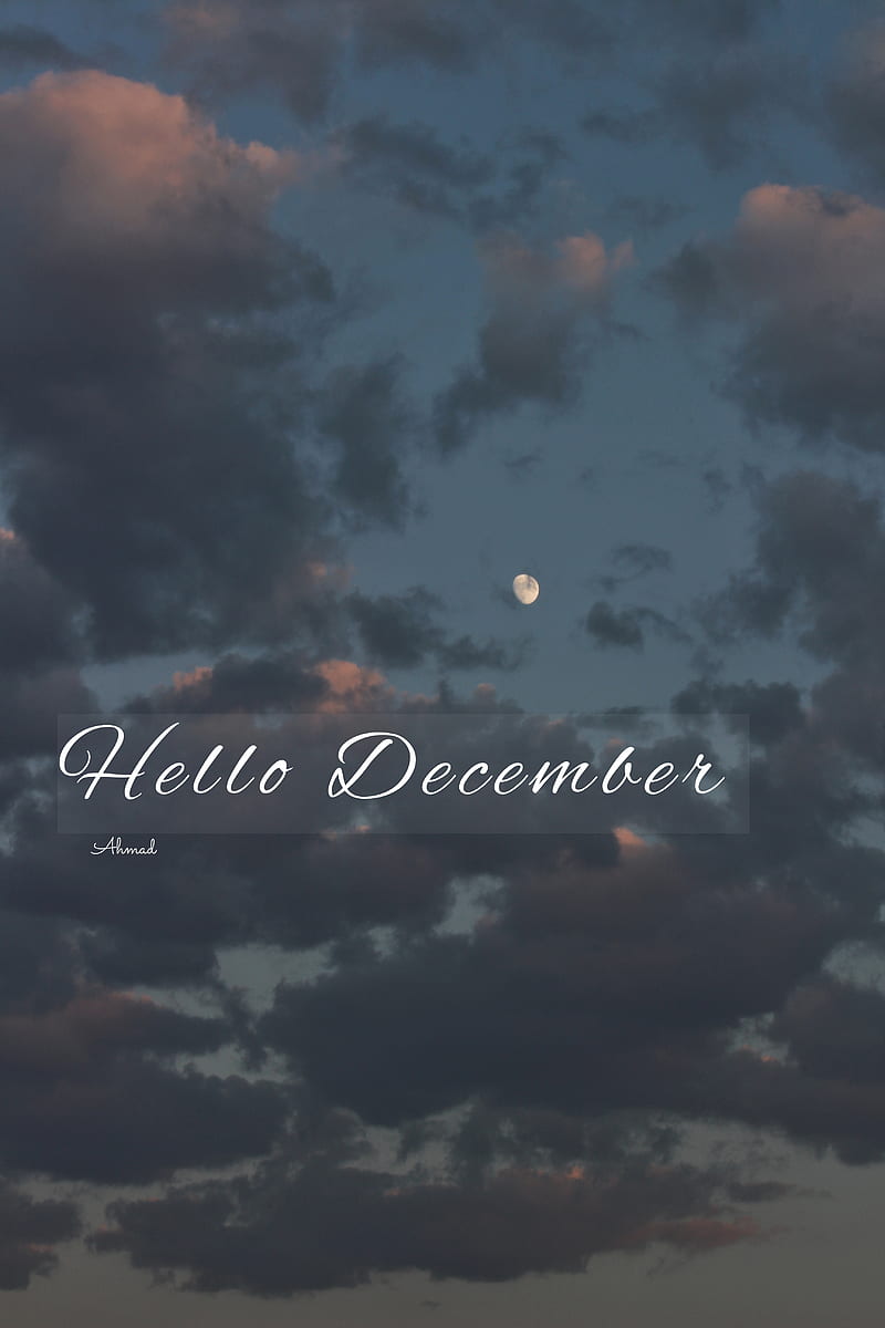 Hello december, bonito, christmas, cloud, moon, quote, sky, universe, you, HD phone wallpaper