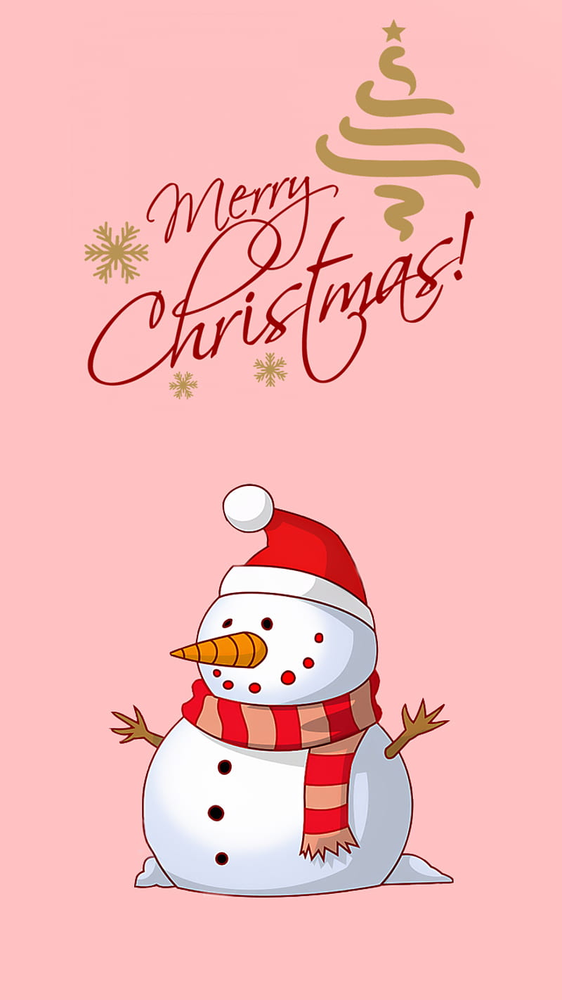 Snowman, christmas, festival, pink, new, holidays, simple, clipart, december, HD phone wallpaper
