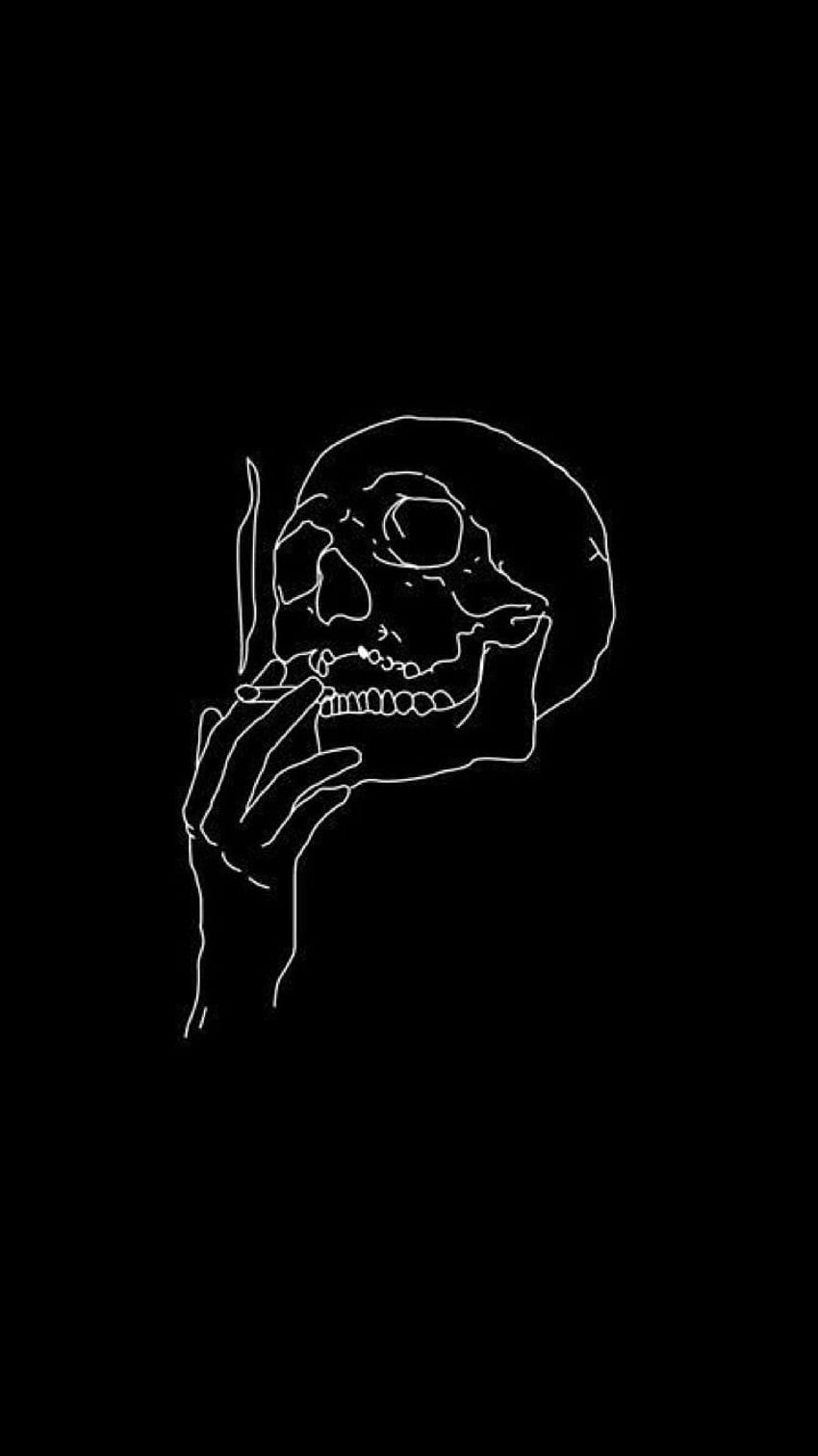 A black and white drawing of the skull with smoke - Smoke