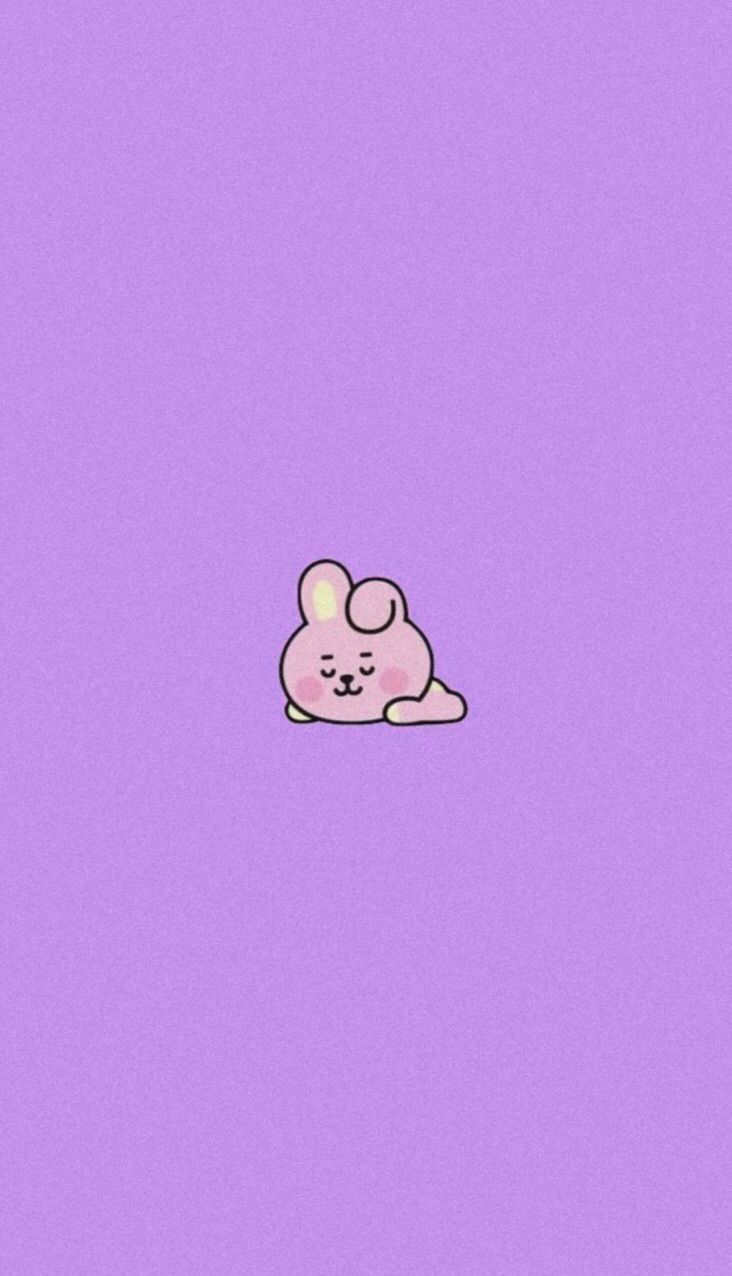 Cute purple background with a sleeping pink bunny - BT21