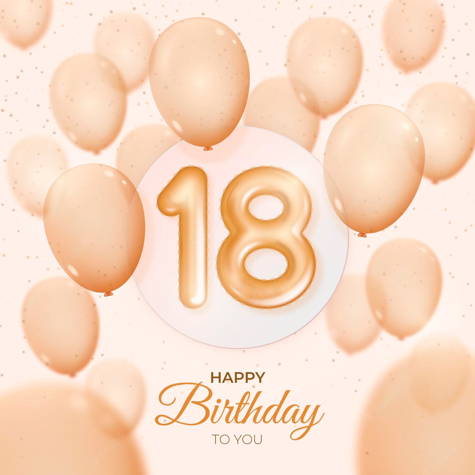 18th birthday celebration with gold balloons on a light orange background - Birthday, 18