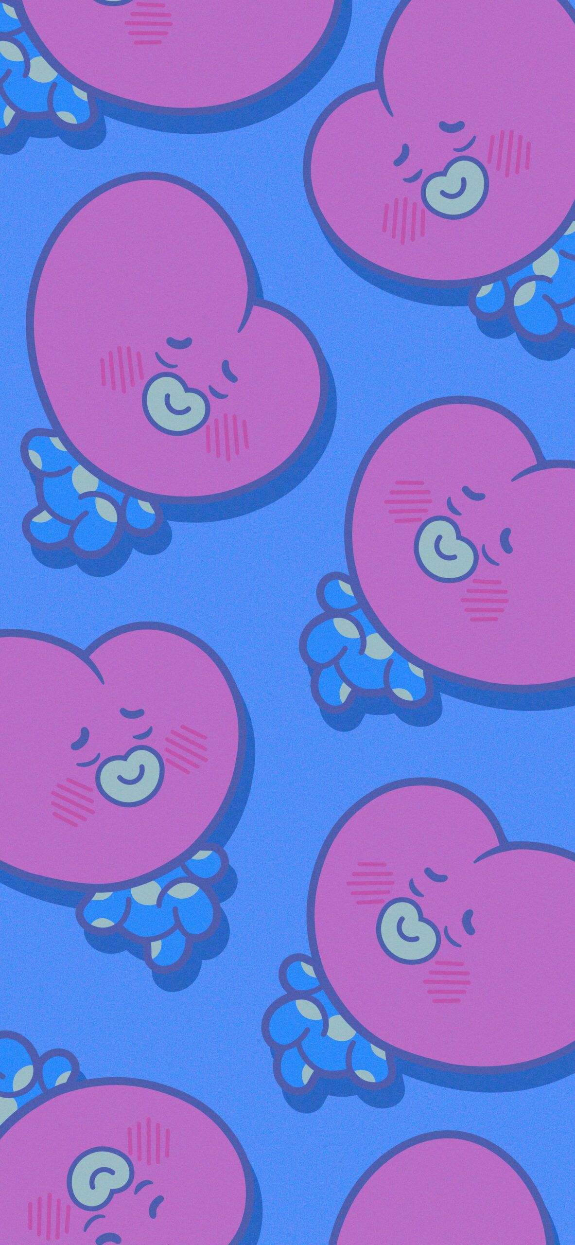 A pattern of pink hearts on blue background - BT21