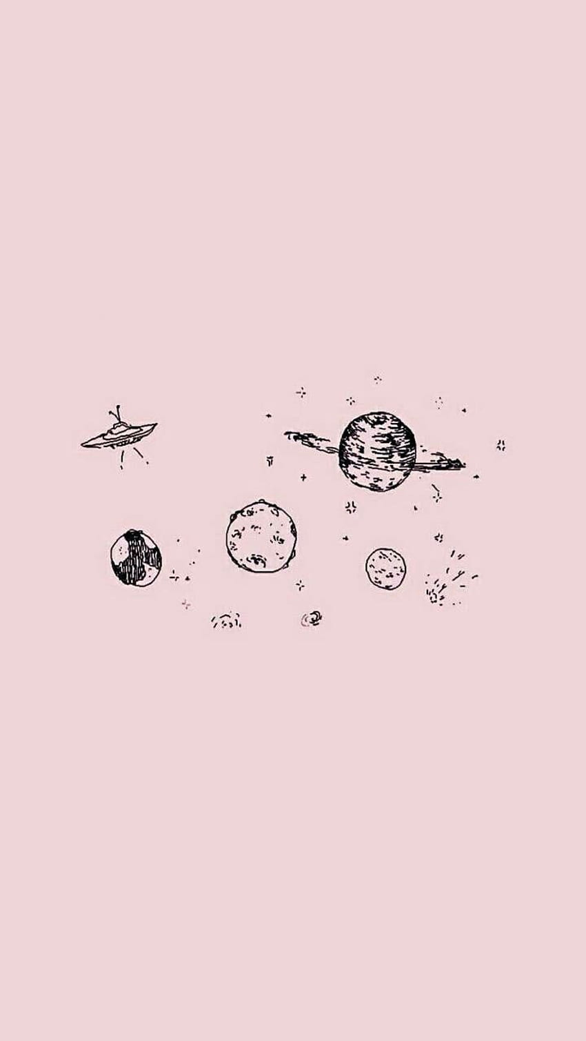 A drawing of planets and stars on pink background - Punk