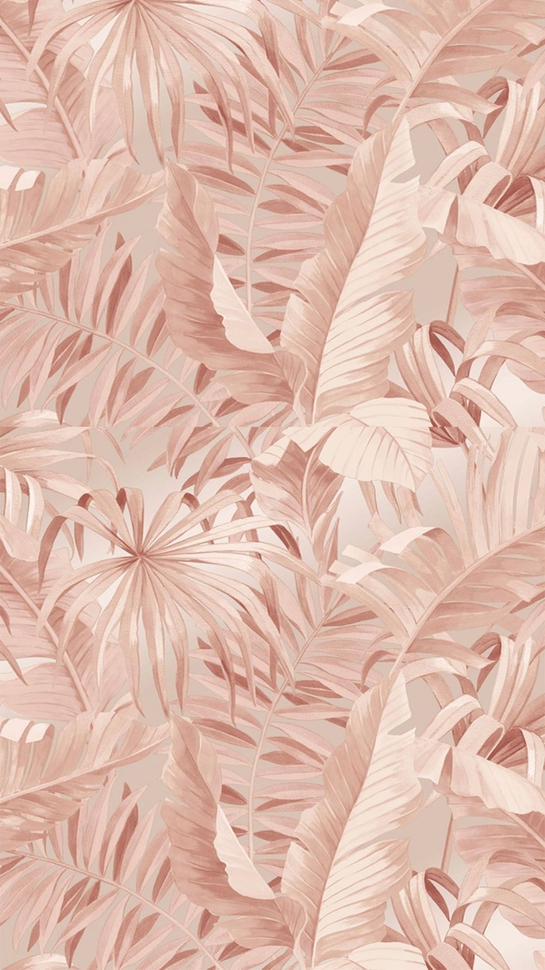 A pink and white tropical wallpaper with palm leaves - Blush