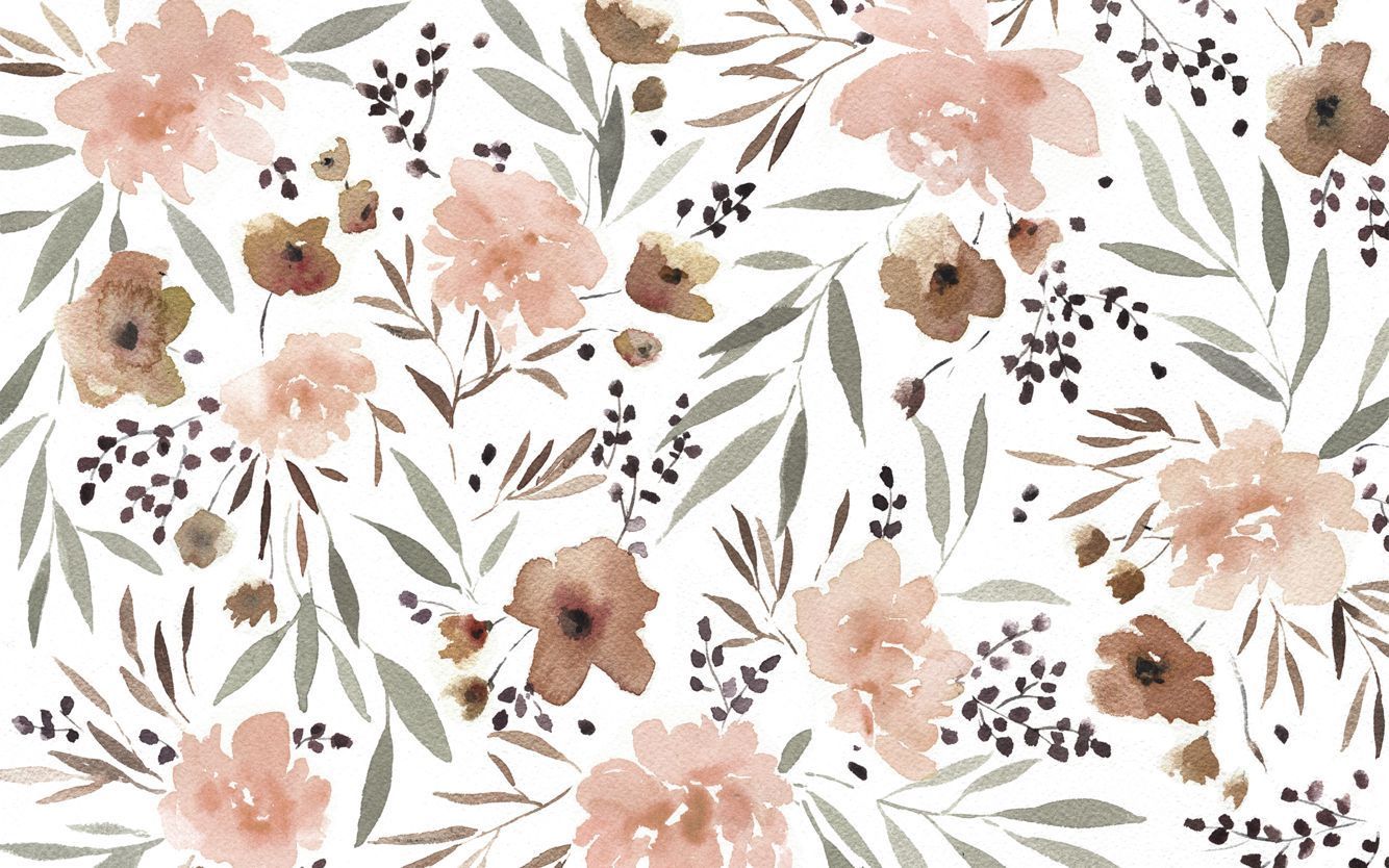 A watercolor floral pattern with pink flowers - Blush