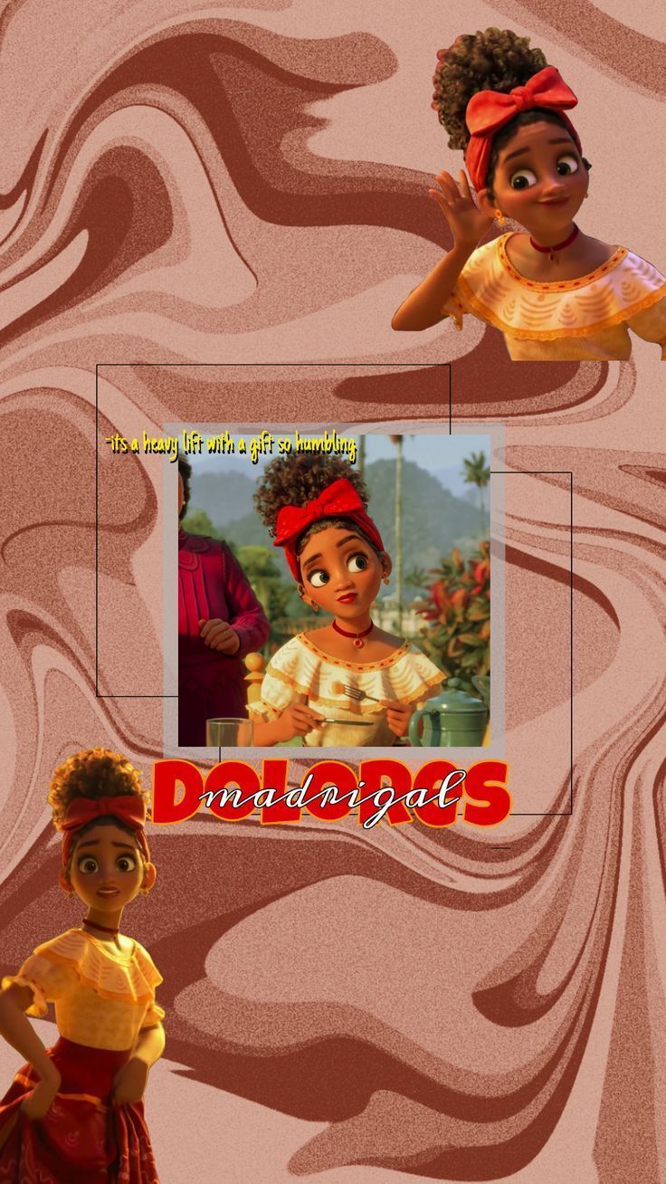 A collage of a Disney character and the words dolops - Encanto