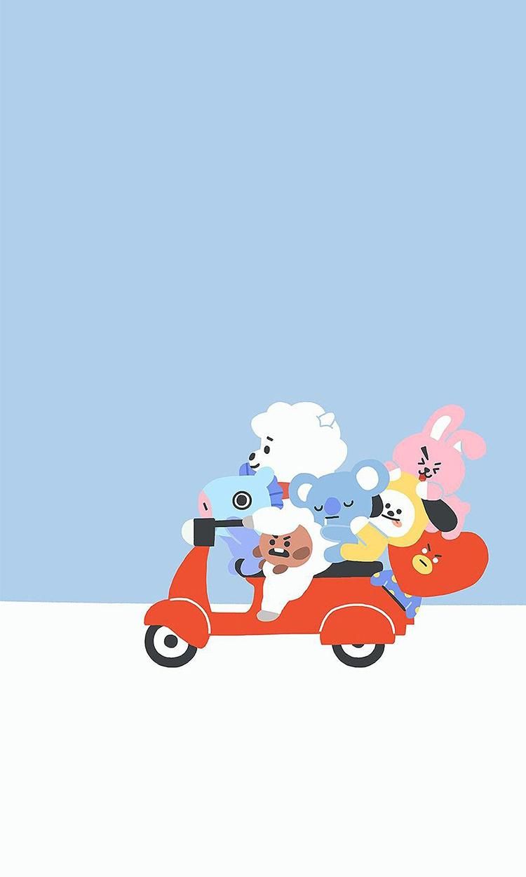 A cartoon character riding on the back of an animal - BT21