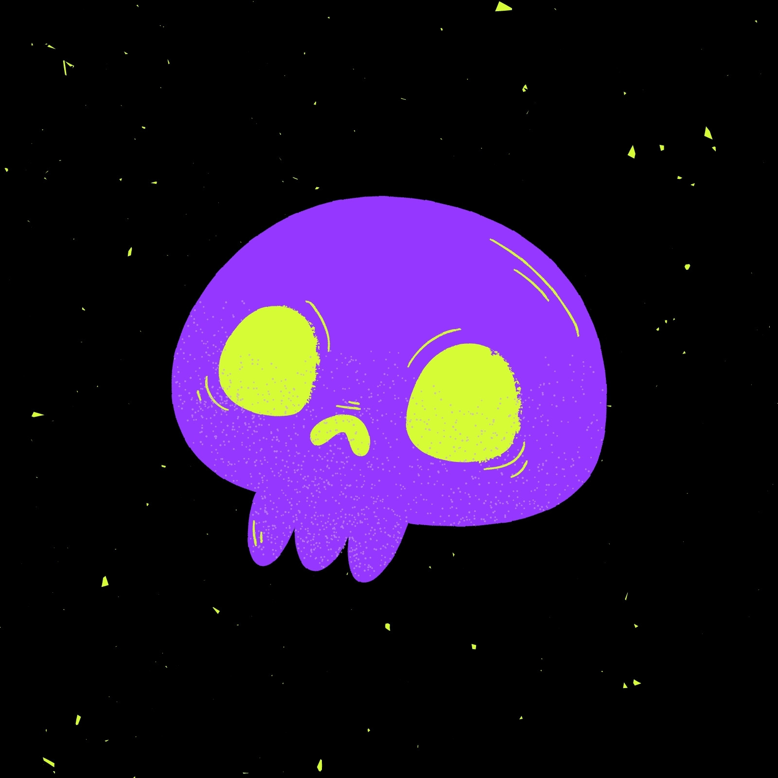 A purple skull with yellow eyes on black background - Alien