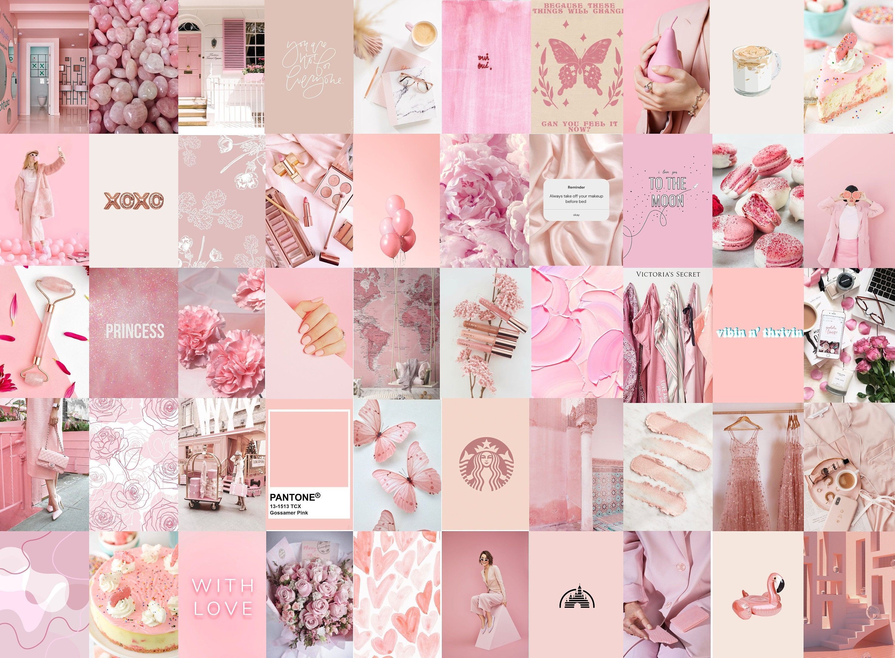 Photo Wall Collage Blush Light Pink Aesthetic 4 set of 92