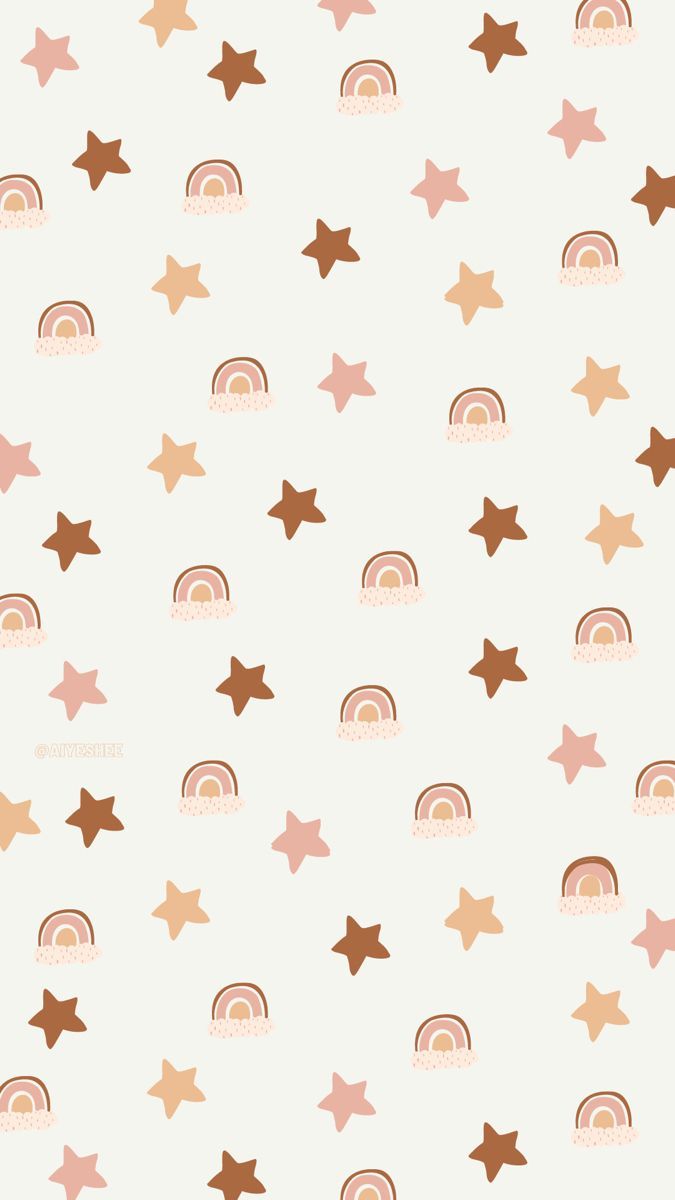 A pattern of stars and rainbows on white background - Blush