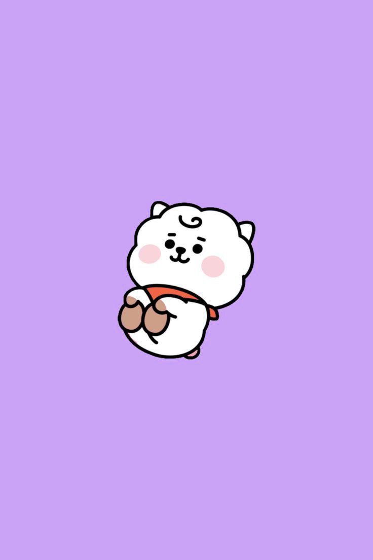 An illustration of a white puppy dog holding a heart. - BT21