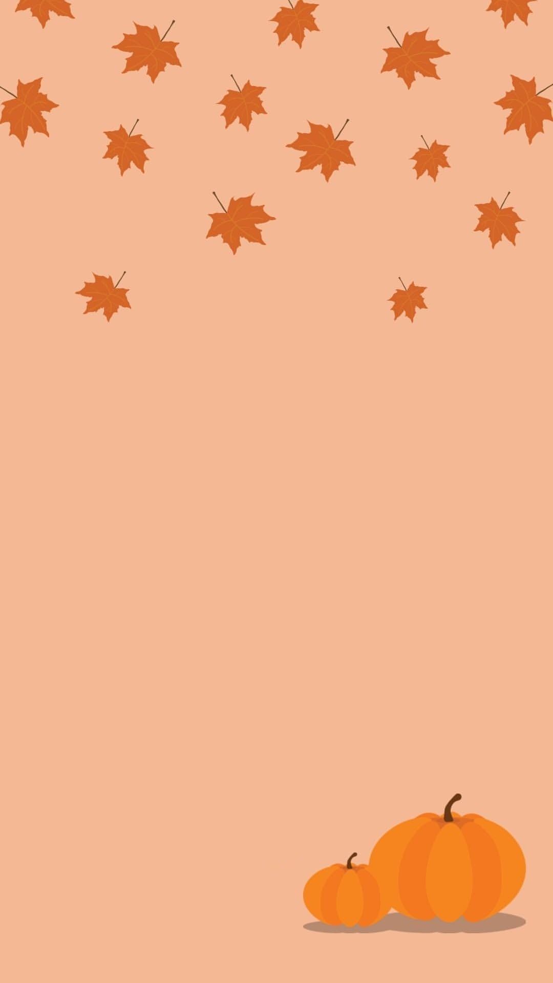 A pumpkin and some leaves on an orange background - Fall iPhone