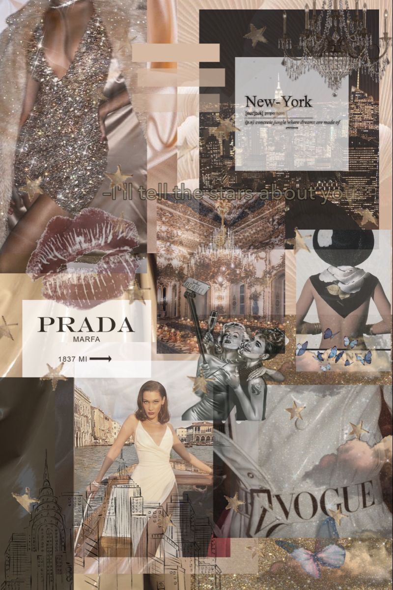 A collage of pictures with the words prada and new york - Champagne