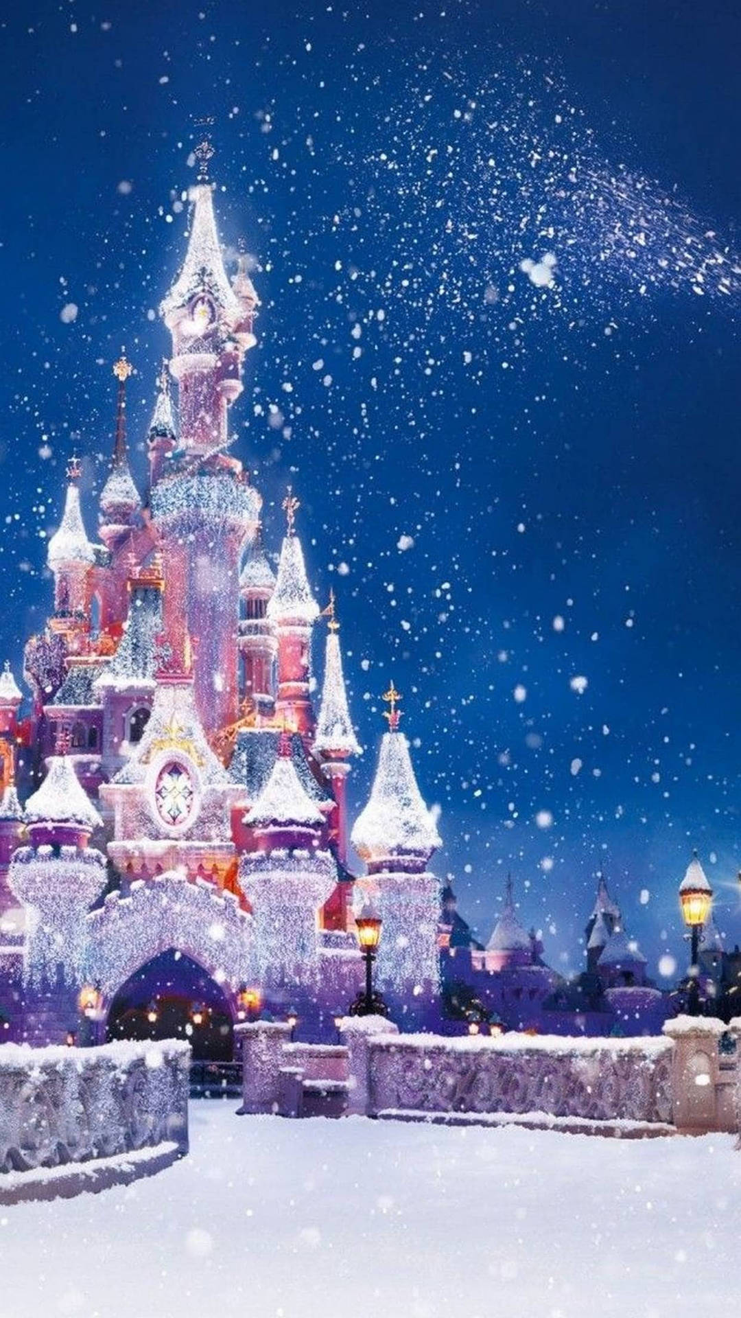 IPhone wallpaper of a castle with snow falling around it - Castle, cute Christmas