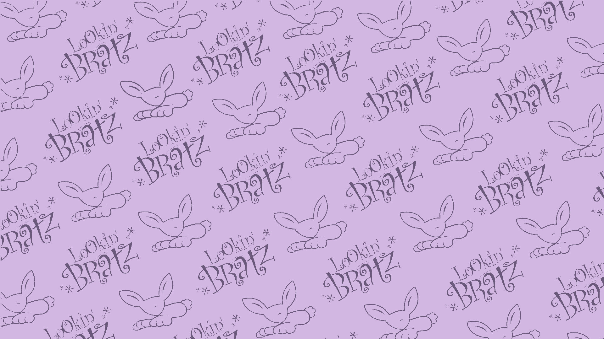 A purple background with white and black bunnies - Bratz
