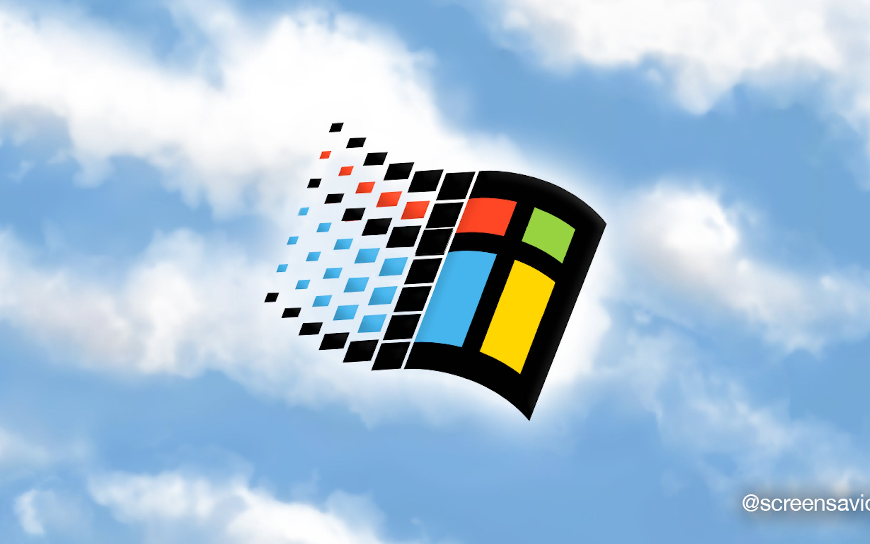 A windows logo is shown in the sky - Windows 95
