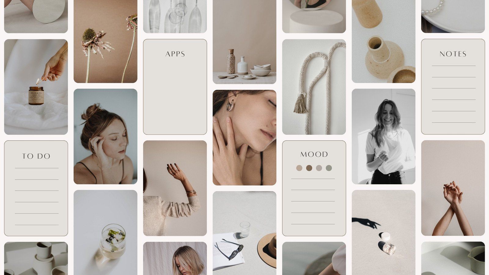 A mood board template for interior designers and stylists. - Champagne, pastel orange, pastel minimalist, pastel, modern