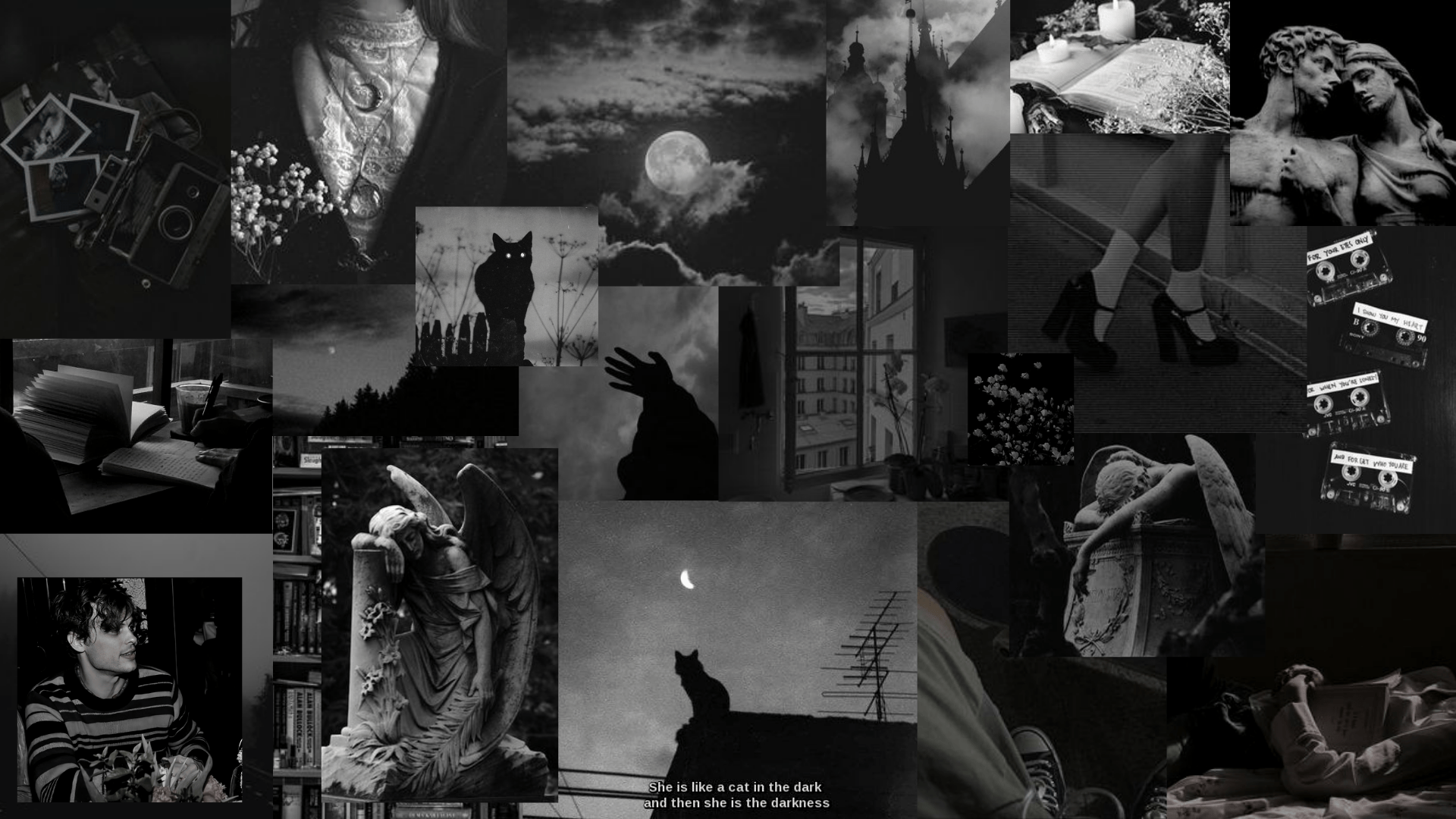 A collage of black and white photos with different people - Dark