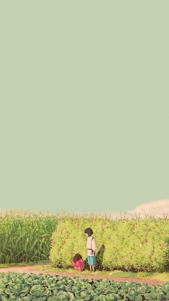 Anime wallpaper iphone, two girls standing in a field, sky background - Farm