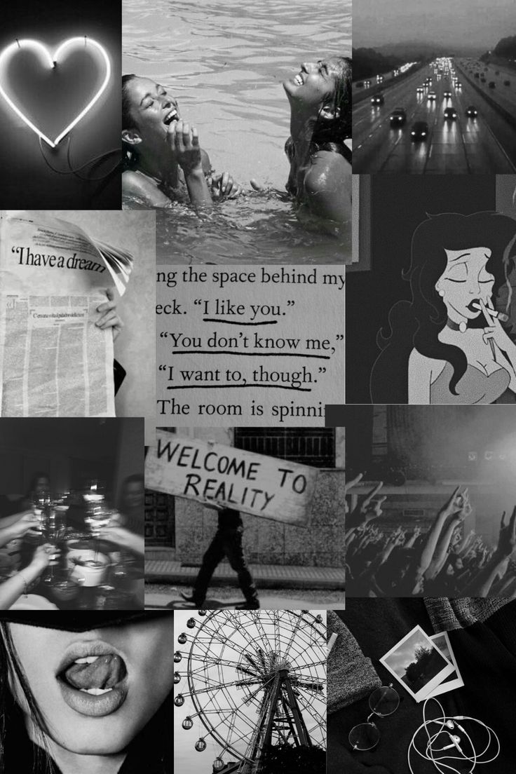 A black and white aesthetic collage with a variety of pictures - Gray