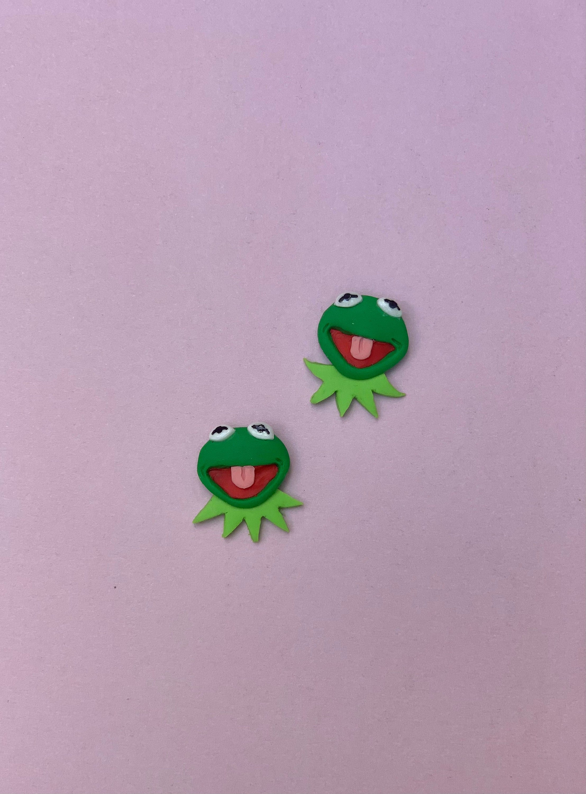 Kermit the Frog Muppet Show Handmade Polymer Clay Stud