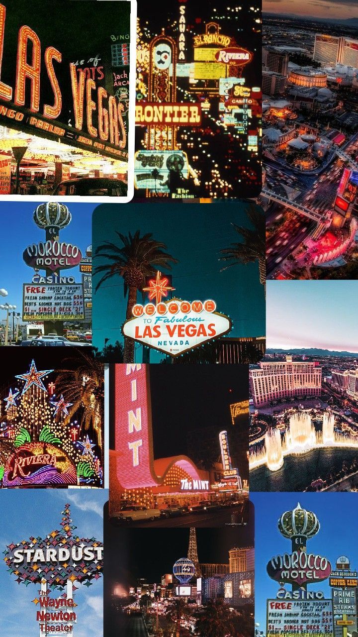A collage of Las Vegas signs including the Welcome to Las Vegas sign - Las Vegas