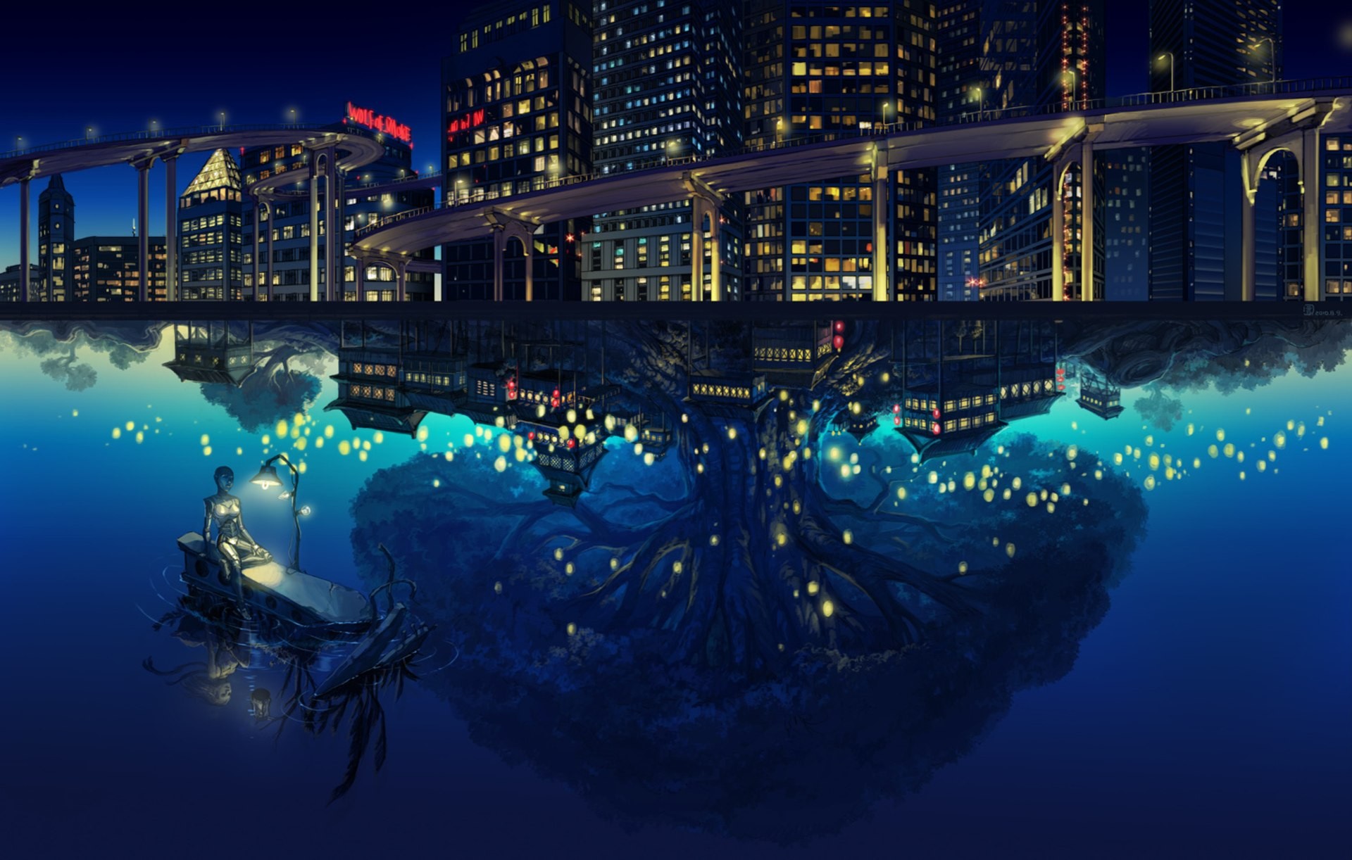 Wallpaper : lights, sea, city, cityscape, night, water, reflection, sky, Earth, skyline, blue, world, atmosphere, metropolis, midnight, buildings, darkness, screenshot, computer wallpaper, special effects, 1920x1222 px 1920x1222