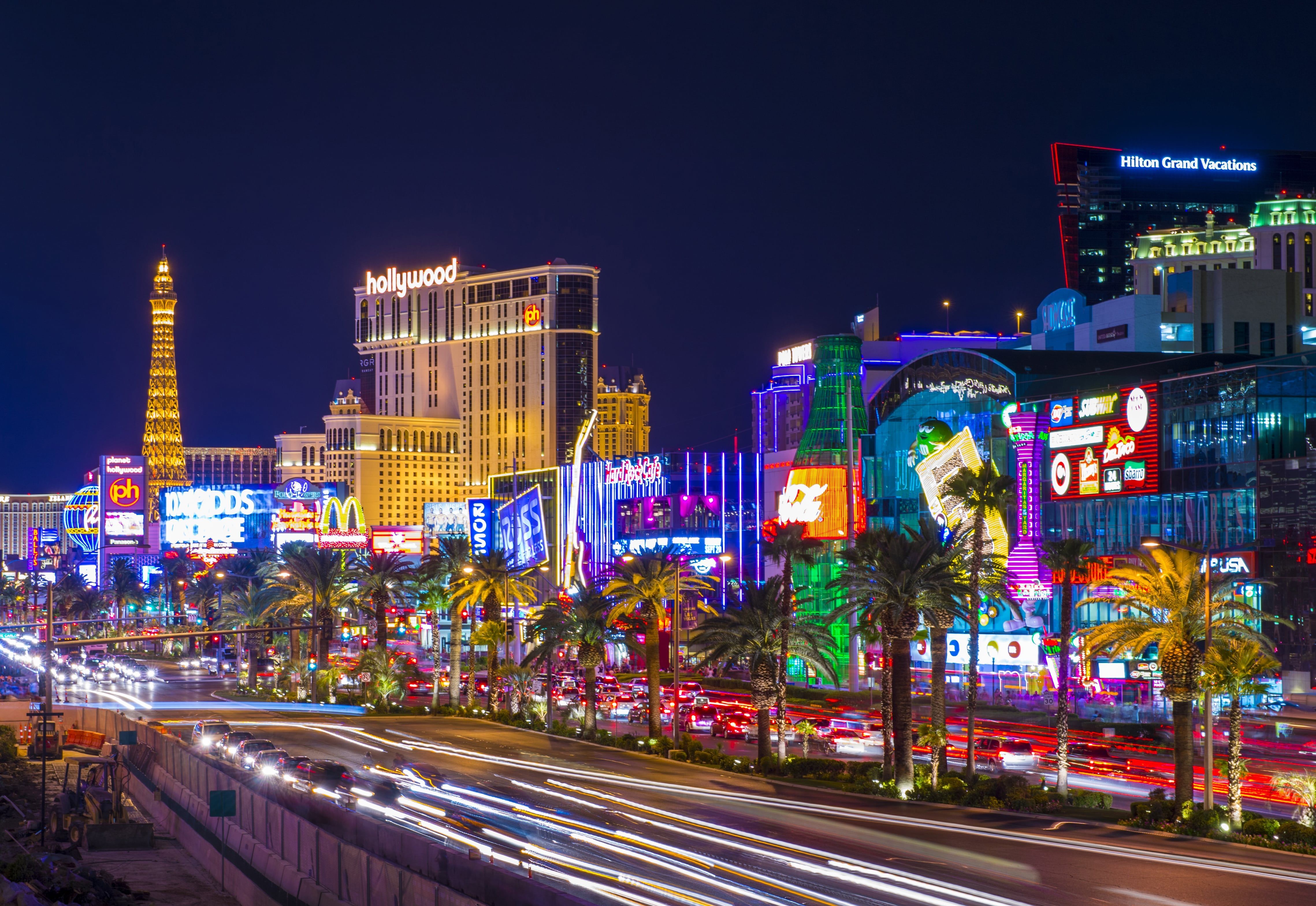 A city street with many neon lights - Las Vegas