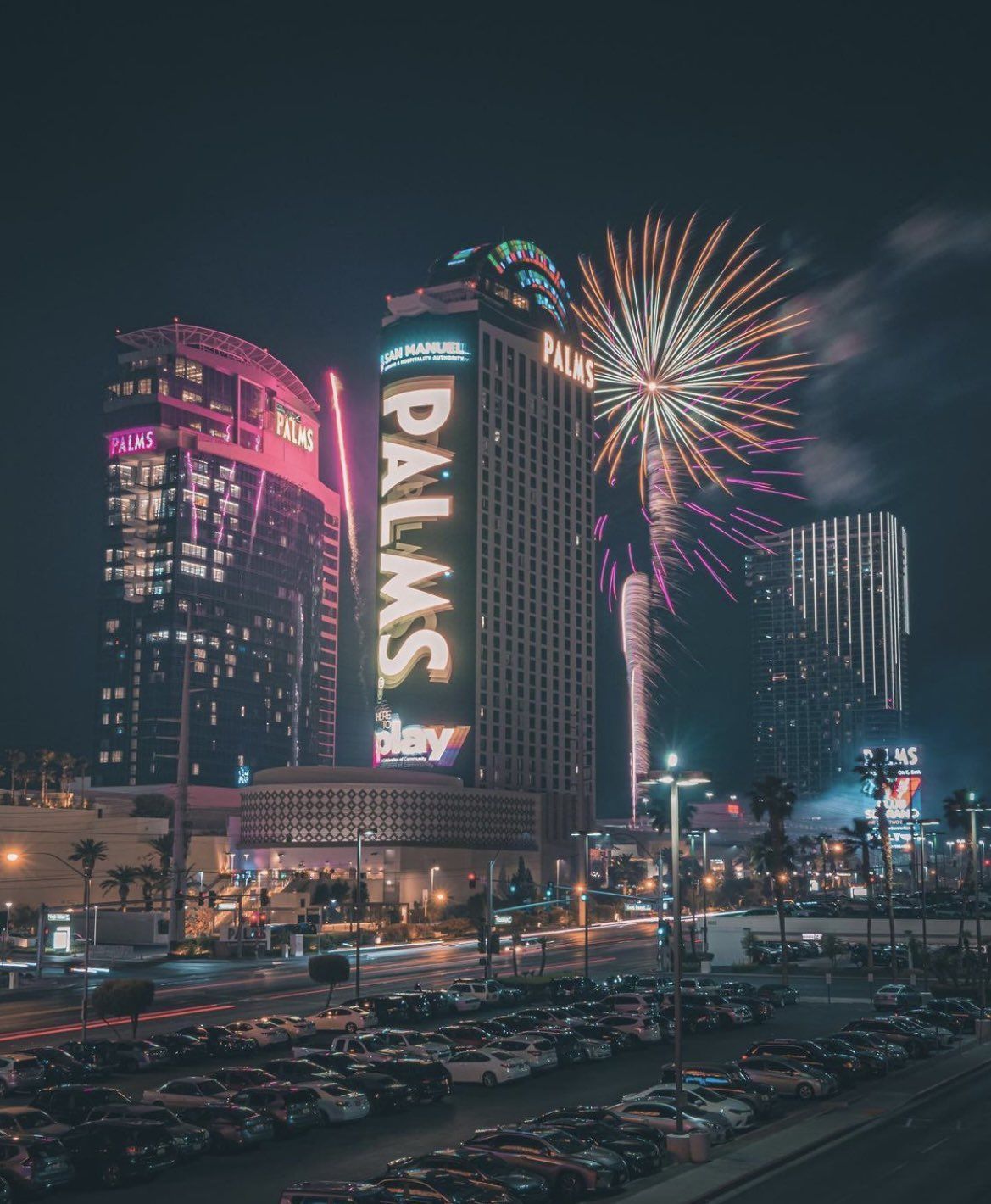 Fireworks light up the sky over the Palms Casino Resort in Las Vegas. - Las Vegas