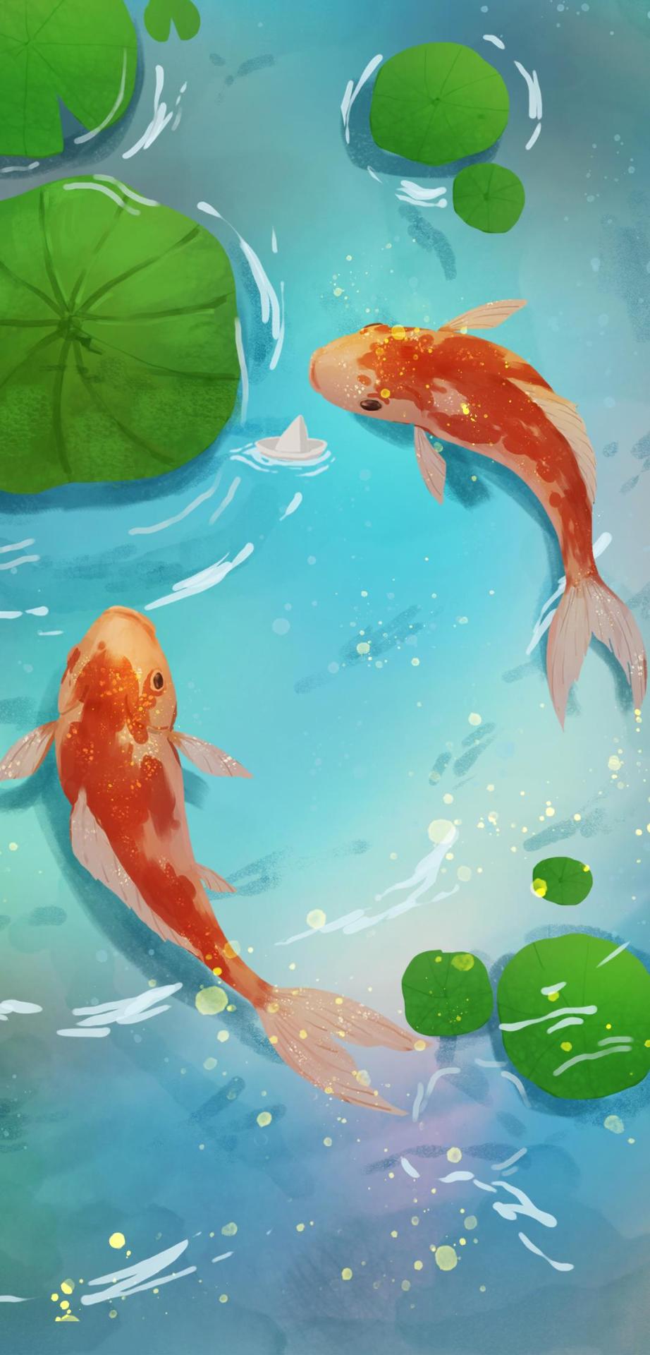 IPhone wallpaper of two koi fish swimming in a pond - Koi fish