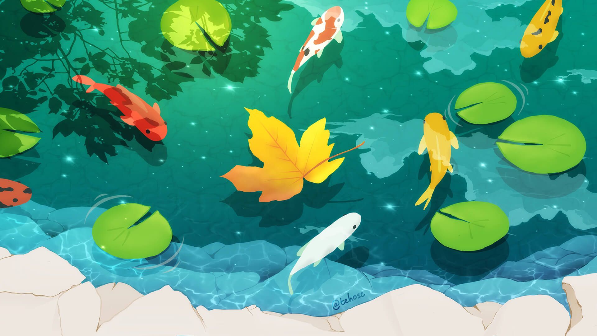 A paper art animation of fish swimming in a pond - Koi fish