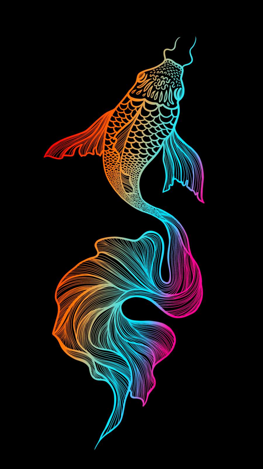 Download wallpaper fish, gradient, black background for mobile devices. - Koi fish, fish