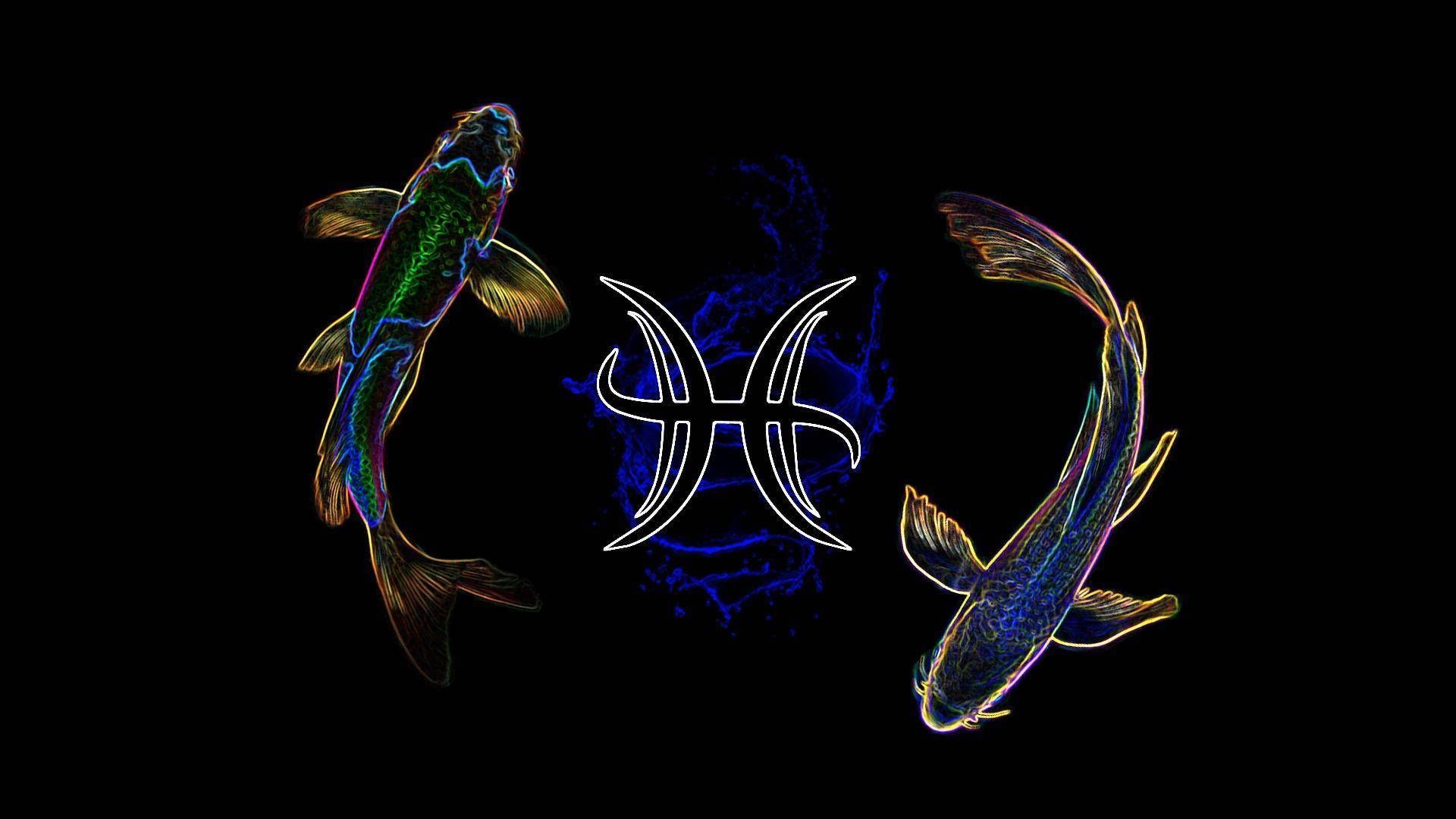 Download Neon Koi Fish Pisces Symbol Wallpaper