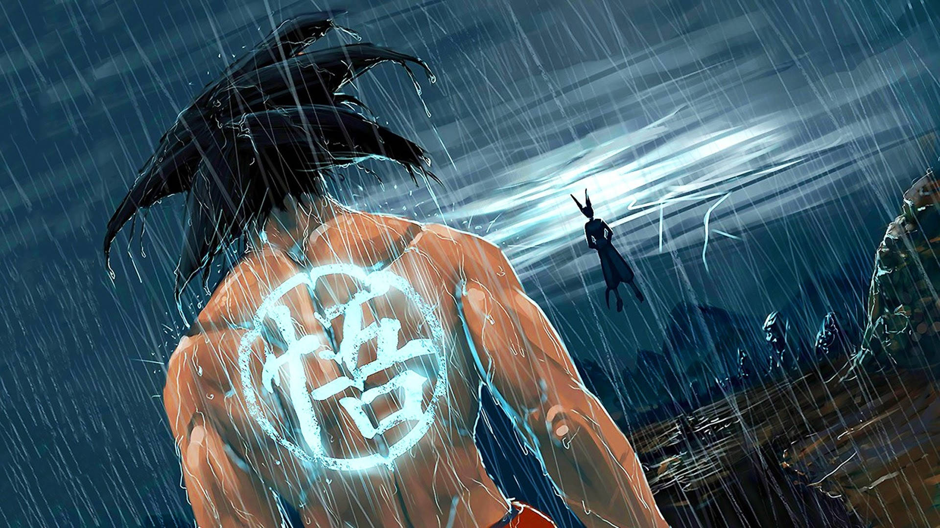 Gohan in the rain, digital art, wallpaper - Goku