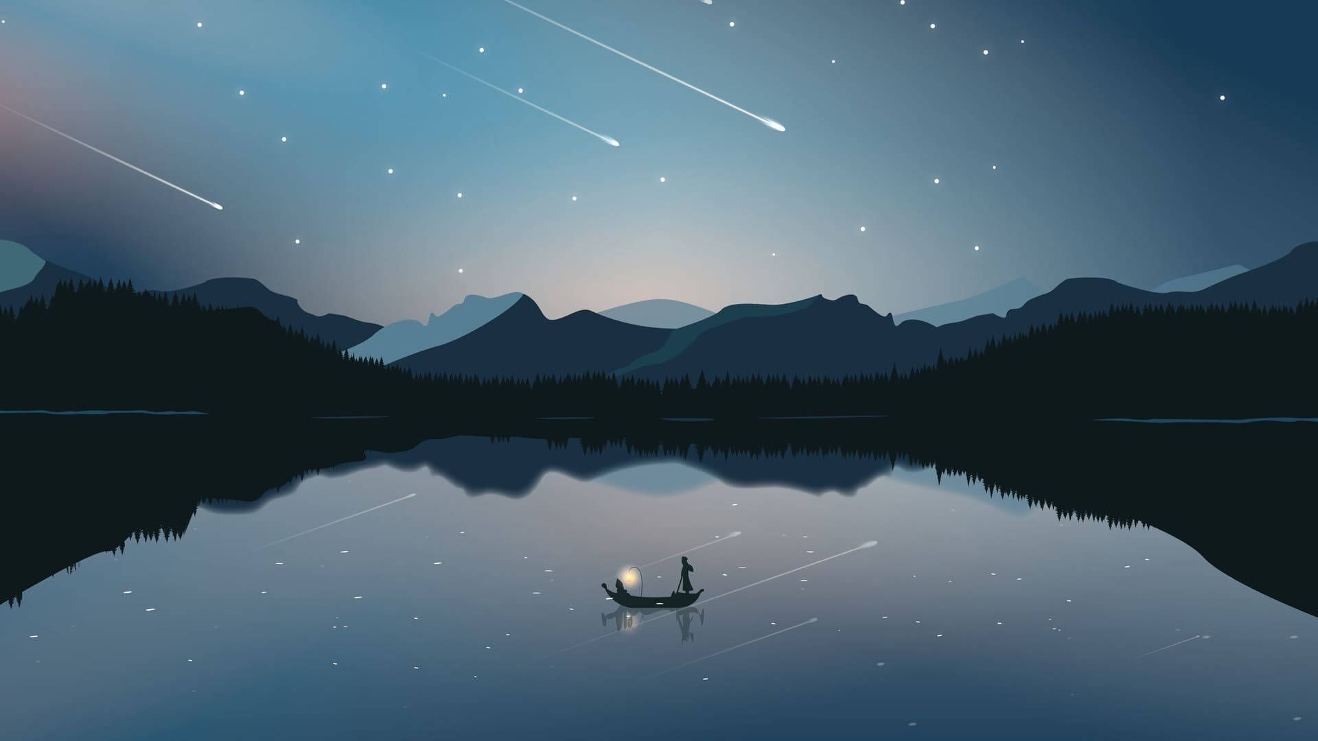 Person in a boat on a lake at night - Desktop, computer, lake