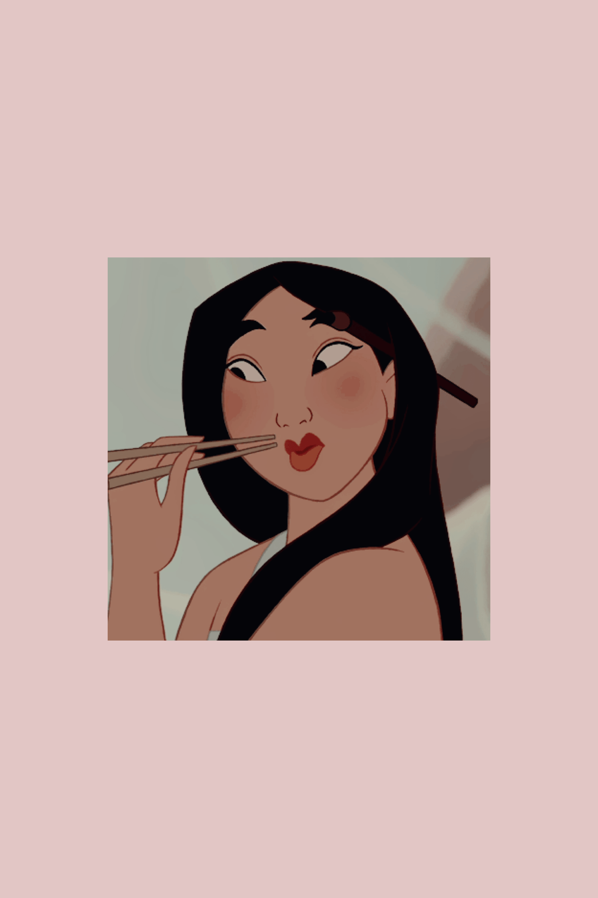 A cartoon of an asian woman eating chopsticks - Mulan
