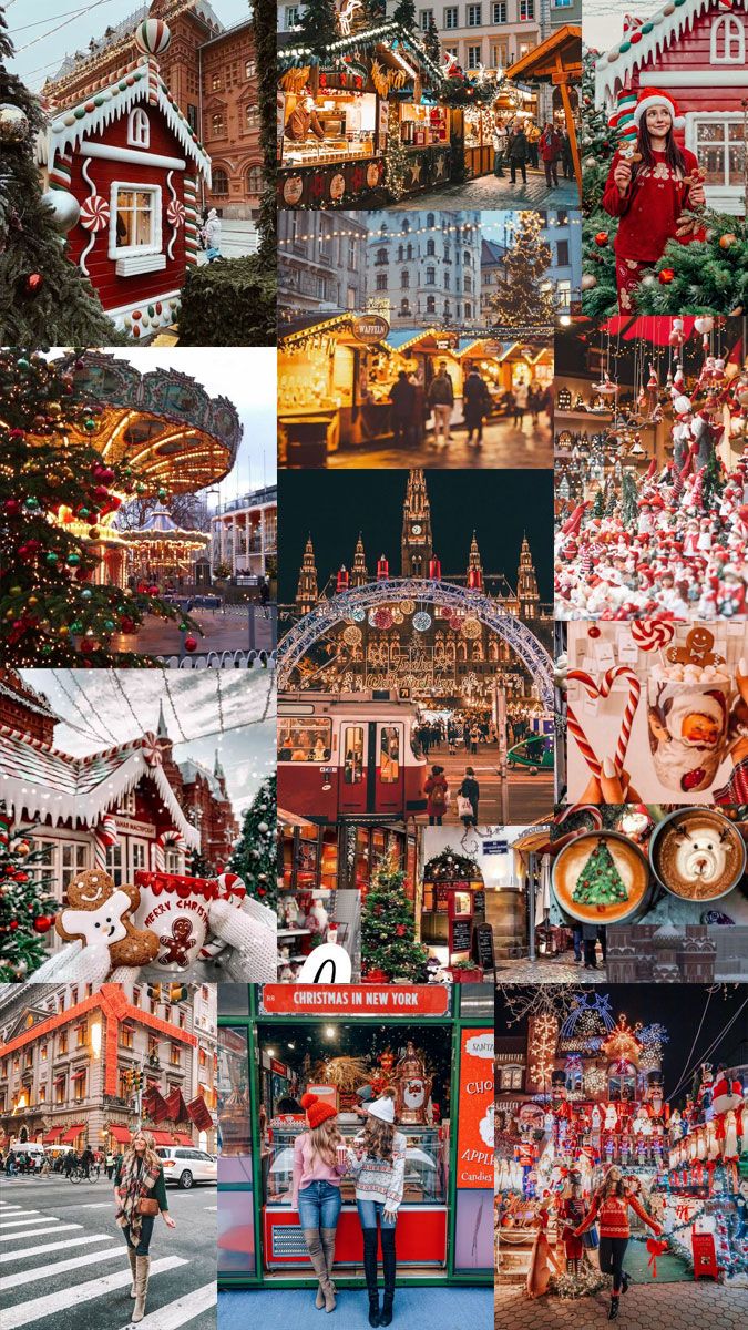 A collage of photos of Christmas markets around the world - London