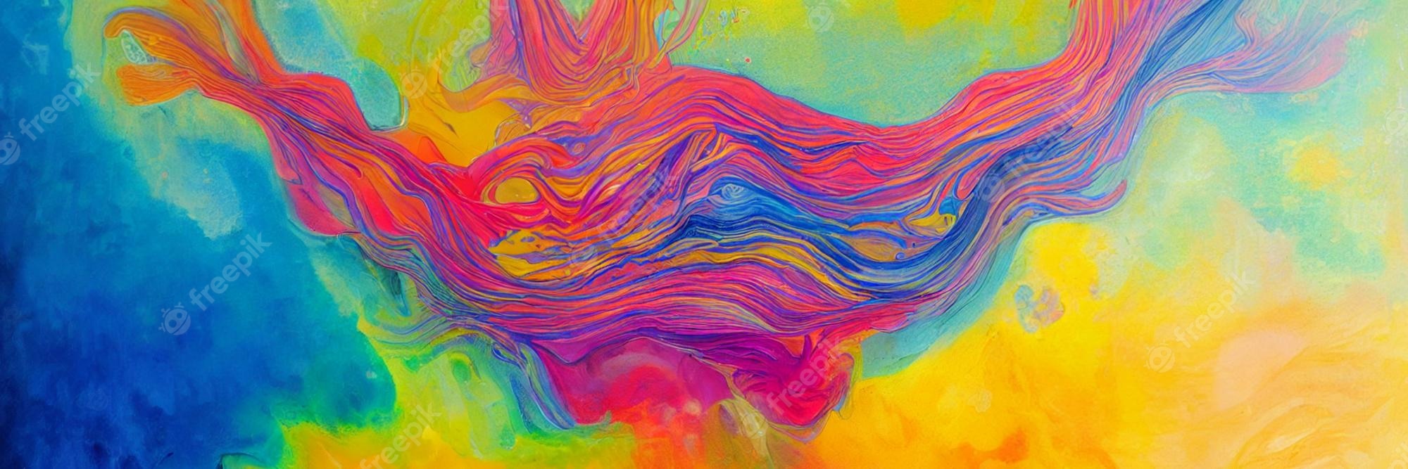 A colorful abstract painting with swirling lines in red, blue, and yellow. - Alien